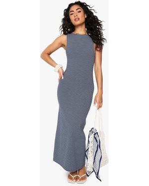 Boohoo Stripe Tie Back Column Midaxi Dress - Blue
