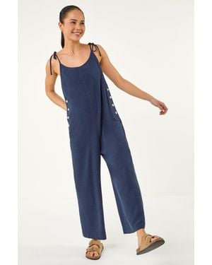 Roman Petite Strappy Tie Button Jumpsuit - Blue