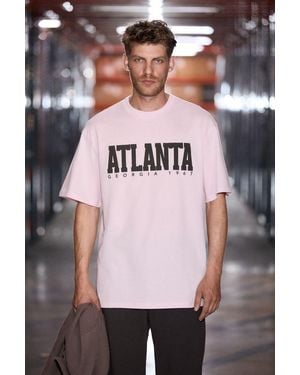 Grimelange Oversized Printed Crew Neck T-Shirt - Pink