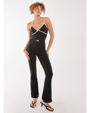 Pink Vanilla High Waisted Bow Detail Piping Flares - White