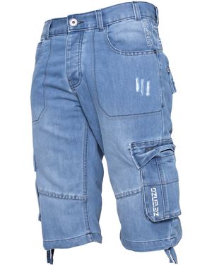 Enzo Cargo Combat Denim Shorts - Blue