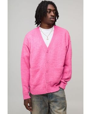 BoohooMAN Oversized Boxy Fluffy Knitted Cardigan - Pink