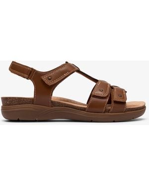 Clarks April Cove Dark Tan Lea Sandals - Brown