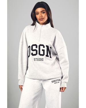 DSGN Studio Applique Oversized Half Zip Sweatshirt - Natural