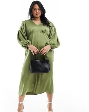 Closet Plus Balloon Sleeve Midaxi Dress - Green