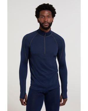Mountain Warehouse 'Asgard' Base Layer Top Zip Neck Collar Skiing Winter Jumper Merino - Blue