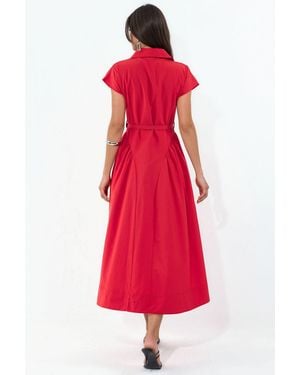 Busem Belted Midi Dress With Shirt Collar - Red