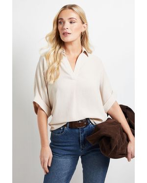 Wallis Petite Woven Collar Overhead Shirt - White