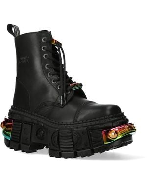 New Rock Platform Leather Boots-Wall83Cct-S8 - Black