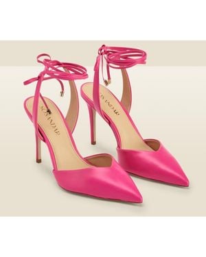 Sosandar Valeria Hot Leather Pointed Toe Court With Ankle Wrap Suede - Pink