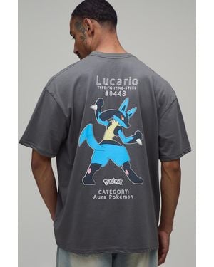 BoohooMAN Oversized Pokemon Lucario License Print T-Shirt - Grey