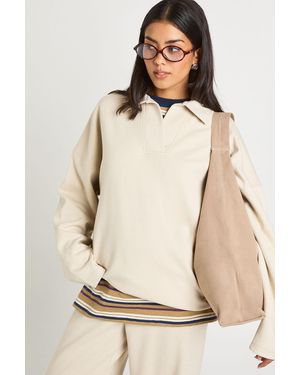 Boohoo Interlock Collared Rugby Sweatshirt - Natural