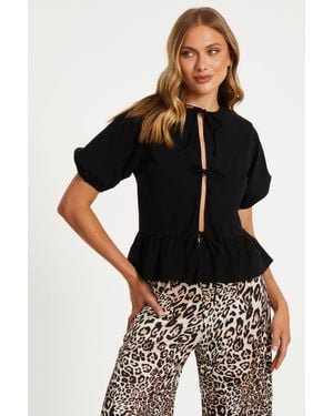 Quiz Peplum Tie Top Viscose - Black