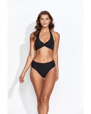 Panos Emporio Daphne Halterneck Leopard Jacquard Bikini Top - Black