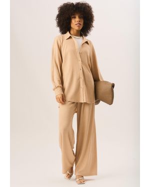 Gini London Textured Oversize Fit Long Sleeves Shirt - Natural
