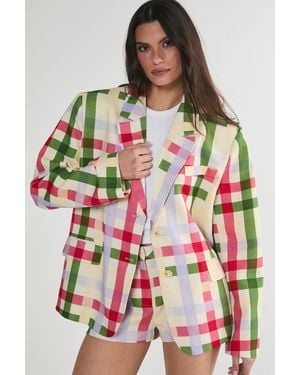 Nasty Gal Linen Mix Gingham Oversized Blazer - Multicolour