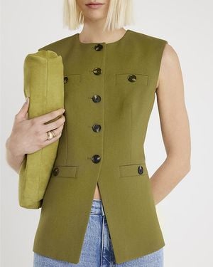 River Island Waistcoat Sleeveless Button Up Top - Green