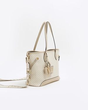 River Island Shopper Bag Monogram Side Tie Charm - White