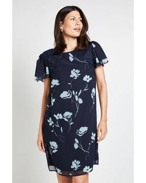 Wallis Floral Lace Ruffle Sleeve Shift Dress - Blue