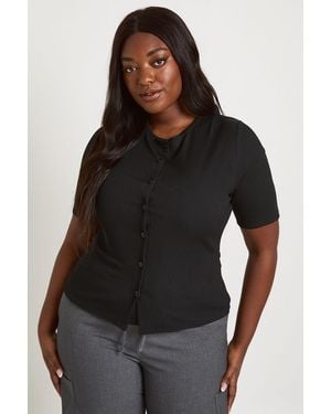 Boohoo Plus Double Layer Button Down Short Sleeve Top - Black