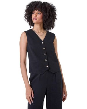 Roman Linen Blend Button Through Waistcoat - Blue