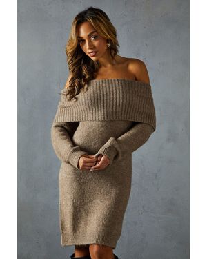 MissPap Premium Knit Bardot Foldover Jumper Dress - Multicolour