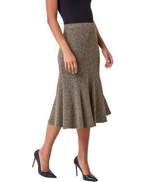 Roman Flared Textured Midi Stretch Skirt - Natural