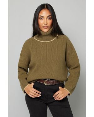 Wallis Petite Roll Neck Detail Jumper - Brown