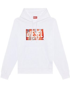 DIESEL Torn Logo Hoodie Cotton - White