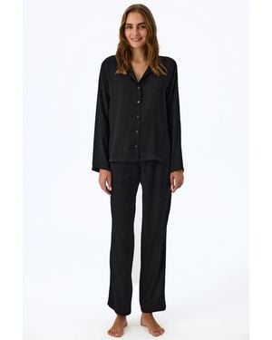 Penti Fleur Satin Snake Print Long Sleeve Shirt Trousers Pyjama Set - Black