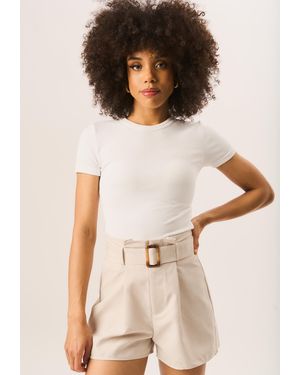 Gini London Shorts Met Riemdetail - Naturel