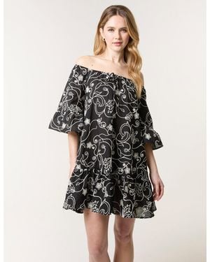 Blue Vanilla Embroidered Smock Dress - Black