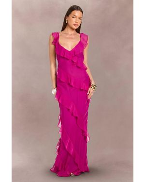Boohoo Chiffon Ruffle Detail Backless Maxi Dress - Pink