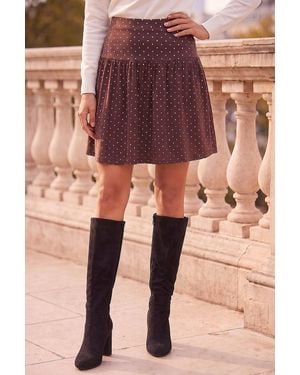 Roman Polka Dot Frill Skirt - Brown
