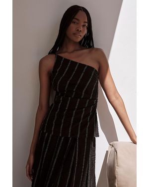 Karen Millen Beaded Pinstripe Asymmetric Neck Tailored Top - Brown