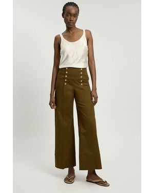 Karen Millen Cotton Tailored Button Detail Trousers - Green