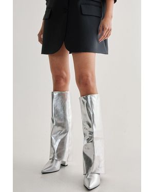 Nasty Gal Faux Leather Fold-Over Knee High Boot - Black