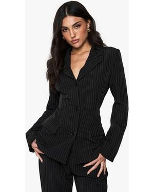 Boohoo Pinstripe Structured Tailored Blazer - Black