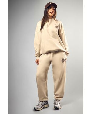 Boohoo Dsgn Studio Sports Bubble Slogan Cuffed Oversized Jogger - Natural