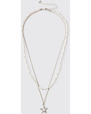 BoohooMAN Beaded Star Pendant Necklace - White