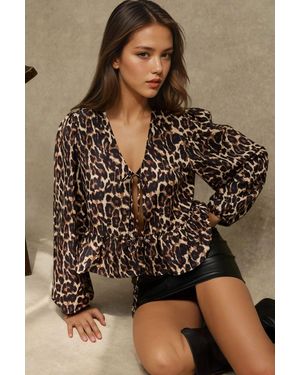 Hiccup Leopard Print V-Neck Blouse - Brown