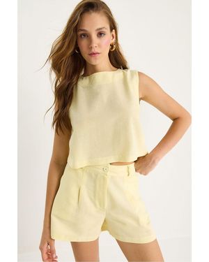 Bianco Lucci High Waist Sleeveless Crew Neck Two-Piece Set - Natural