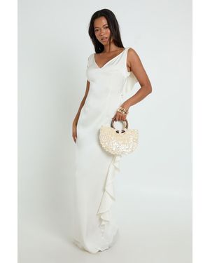 Boohoo Matte Satin Ruffle Back Slip Dress - White