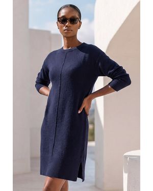 Roman Petite Knitted Pintuck Shift Dress - Blue
