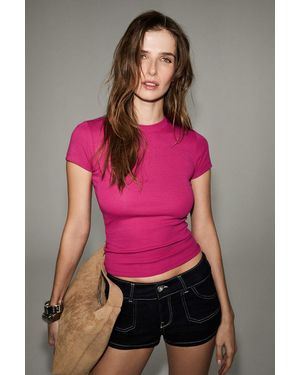Grimelange Slim Fit Crop Crew Neck T-Shirt - Pink