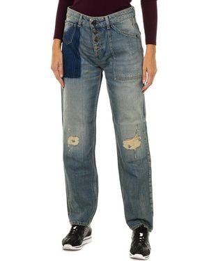 Armani Long Worn And Torn Effect Denim Trousers 6Y5J13-5D2Yz - Blue