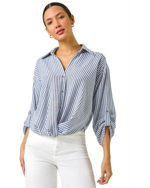 Roman Twisted Hem Striped Shirt - Blue