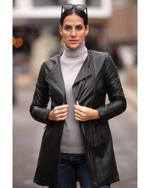 Monom 'Aroma' Real Leather Three Quarter Side Zip Jacket - Black