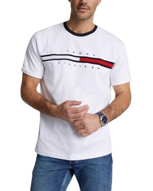Tommy Hilfiger T Shirts Crew Neck Signature Stripe - White