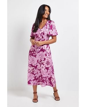 Wallis Petite Zip Flare Sleeve Midi Dress - Pink
